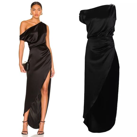 NONchalant Dresses & Skirts - Nonchalant Dinah Draped Satin One Shoulder Dress Size Small NWT Solid Black